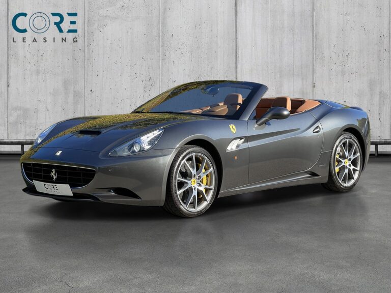 Gråmetal Ferrari California 30 F1 fra 2012 parkeret foran en betonmur. CORE Leasing A/S er eksperter i Ferrari leasing.