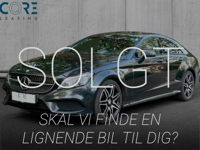 Sortmetal Mercedes CLS350 d Coupé aut. 4Matic fra 2015 parkeret foran en betonmur. CORE Leasing A/S er eksperter i Mercedes leasing.