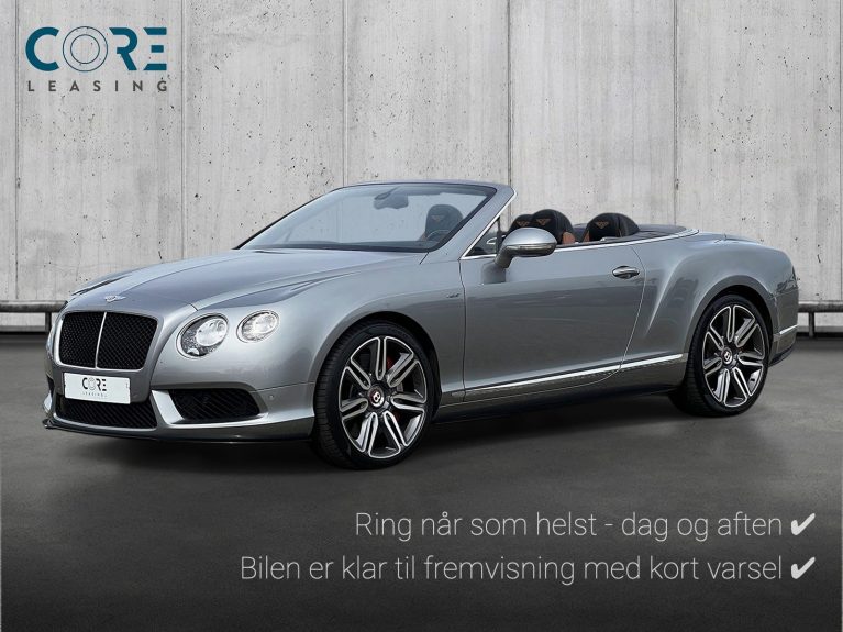 Sølvmetal Bentley Continental GTC V8 S aut. fra 2015 parkeret foran en betonmur. CORE Leasing A/S er eksperter i Bentley leasing.