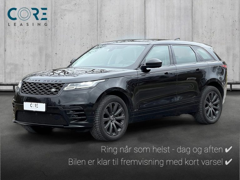 Sortmetal Land Rover Range Rover Velar P380 R-Dynamic HSE aut. fra 2017 parkeret foran en betonmur. CORE Leasing A/S er eksperter i Land Rover leasing.