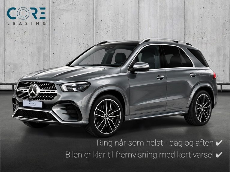 Gråmetal Mercedes GLE350 de AMG Line aut. 4Matic fra 2024 parkeret foran en betonmur. CORE Leasing A/S er eksperter i Mercedes leasing.