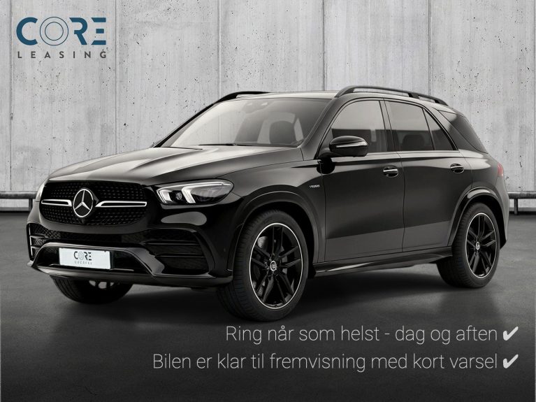 Sortmetal Mercedes GLE350 de AMG Line aut. 4Matic fra 2022 parkeret foran en betonmur. CORE Leasing A/S er eksperter i Mercedes leasing.
