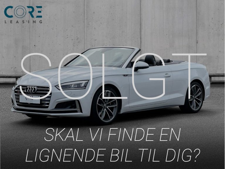 Hvidmetal Audi S5 TFSi Cabriolet quattro Tiptr. fra 2017 parkeret foran en betonmur. CORE Leasing A/S er eksperter i Audi leasing.