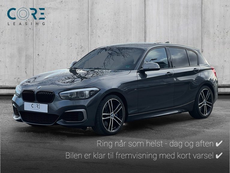 Gråmetal BMW M140i aut. fra 2019 parkeret foran en betonmur. CORE Leasing A/S er eksperter i BMW leasing.