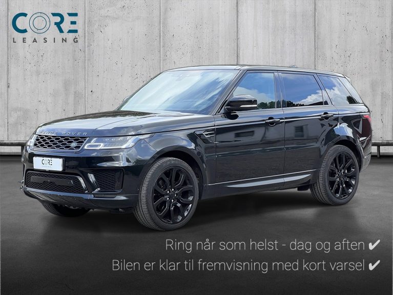 Sortmetal Land Rover Range Rover Sport SDV6 HSE Dynamic aut. fra 2018 parkeret foran en betonmur. CORE Leasing A/S er eksperter i Land Rover leasing.