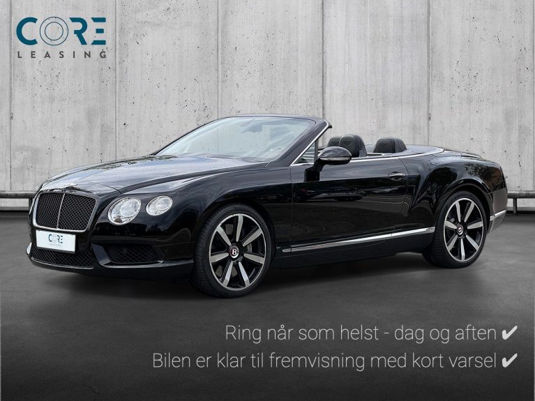 Sortmetal Bentley Continental GTC V8 aut. fra 2014 parkeret foran en betonmur. CORE Leasing A/S er eksperter i Bentley leasing.