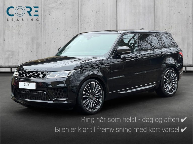 Sortmetal Land Rover Range Rover Sport P525 Autobiography Dynamic aut. fra 2018 parkeret foran en betonmur. CORE Leasing A/S er eksperter i Land Rover leasing.